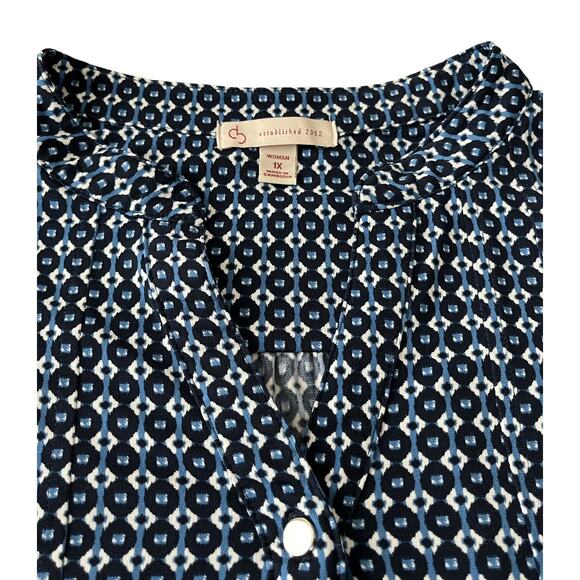 EST. 1962 3/4 ROLL TAB SLEEVE V-NECK BLOUSE, WOMEN-1X-BRIGHT & NAVY BLUE & WHITE - Picture 6 of 11